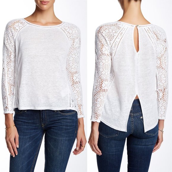 NWT Nanette Lepore White Crochet & Linen Top Sz 2 - Picture 1 of 5